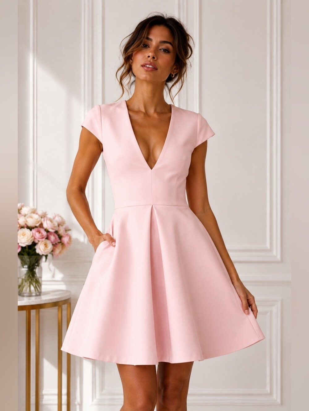 Halston Heritage NWT Blush Pink Fit & Flare Cocktail Dress Sz 6
